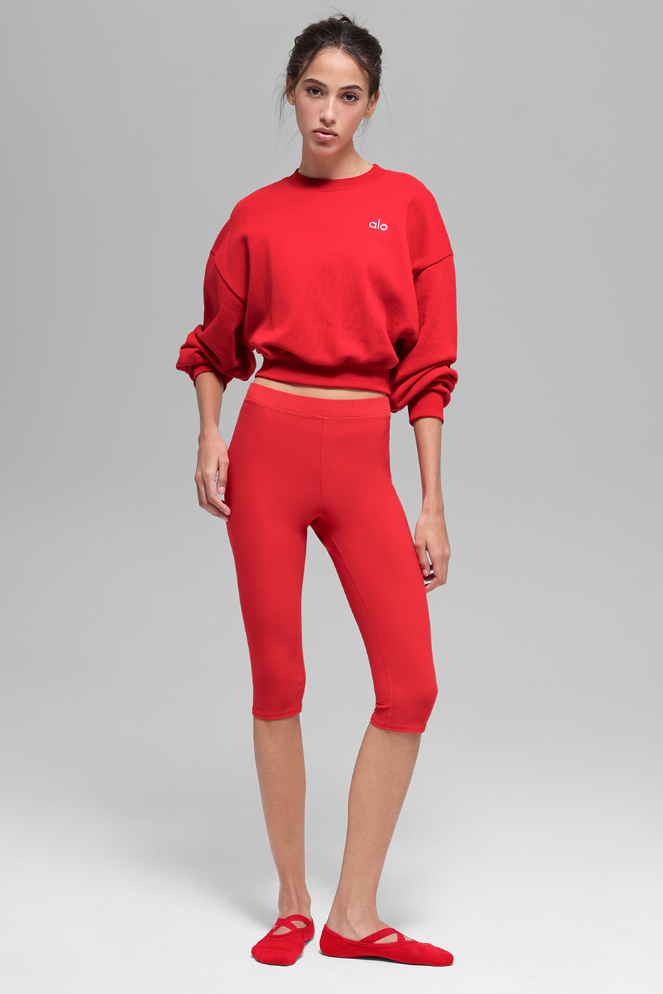 Cropped Accolade Crewneck - Bright Red