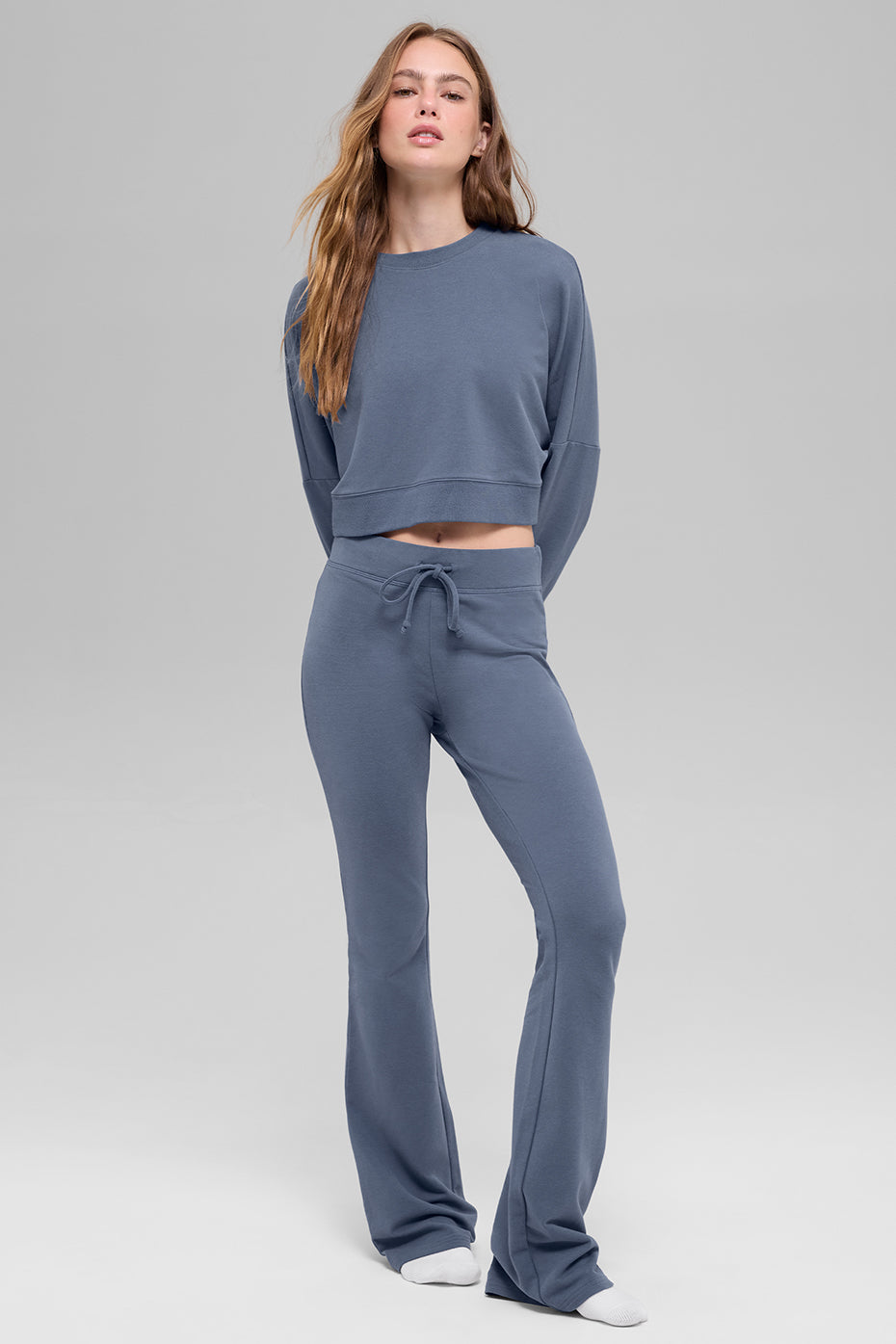 Cropped Sway Crew Neck Pullover - Bluestone