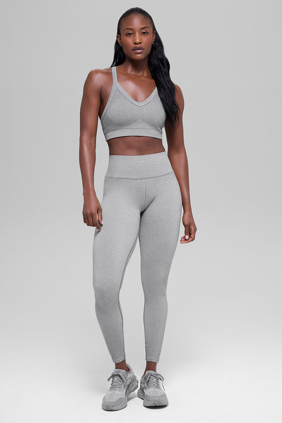 Seamless Two Tone Rib Bra - Light Misty Grey Heather