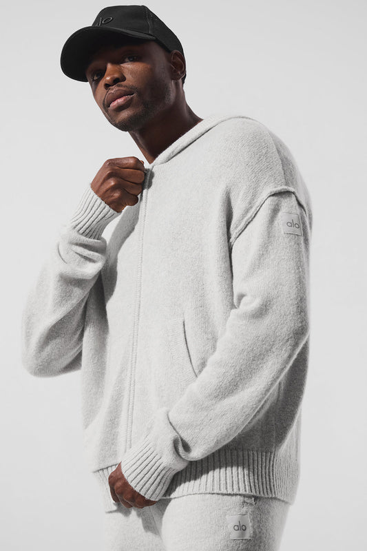 Wool Cashmere New Class Full Zip Hoodie - Pearl Grey Heather