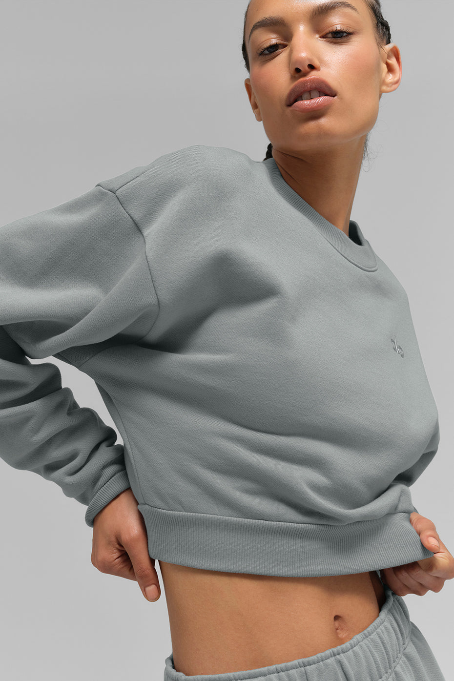 Cropped Accolade Crewneck - Lunar Grey