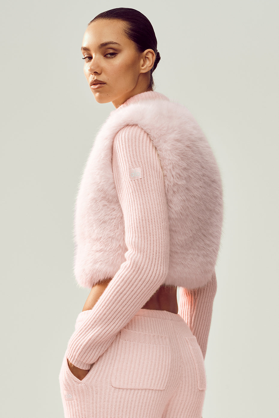 Faux Fur Cashmere Northstar Full Zip - Frosted Pink