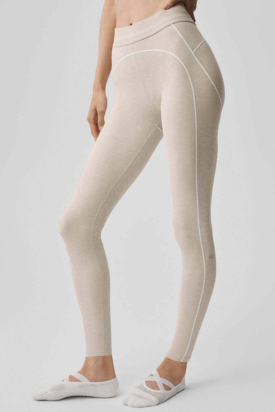7/8 High-Waist Alosoft Heart Throb Legging - Oatmeal Heather/White